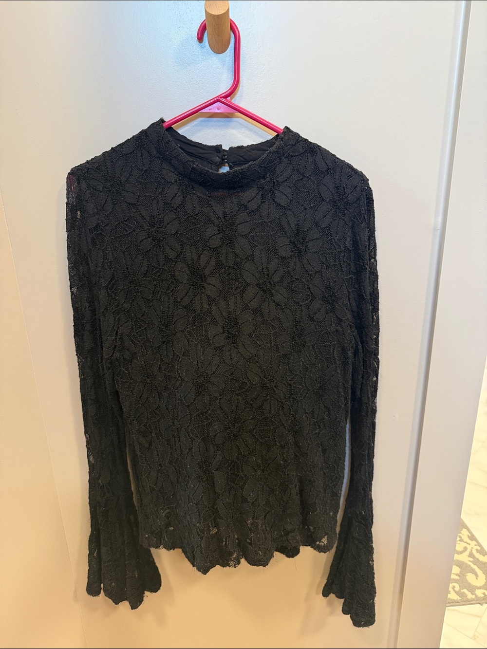 Altar'd State Black Floral Lace Long-Sleeve Mock Neck Top
